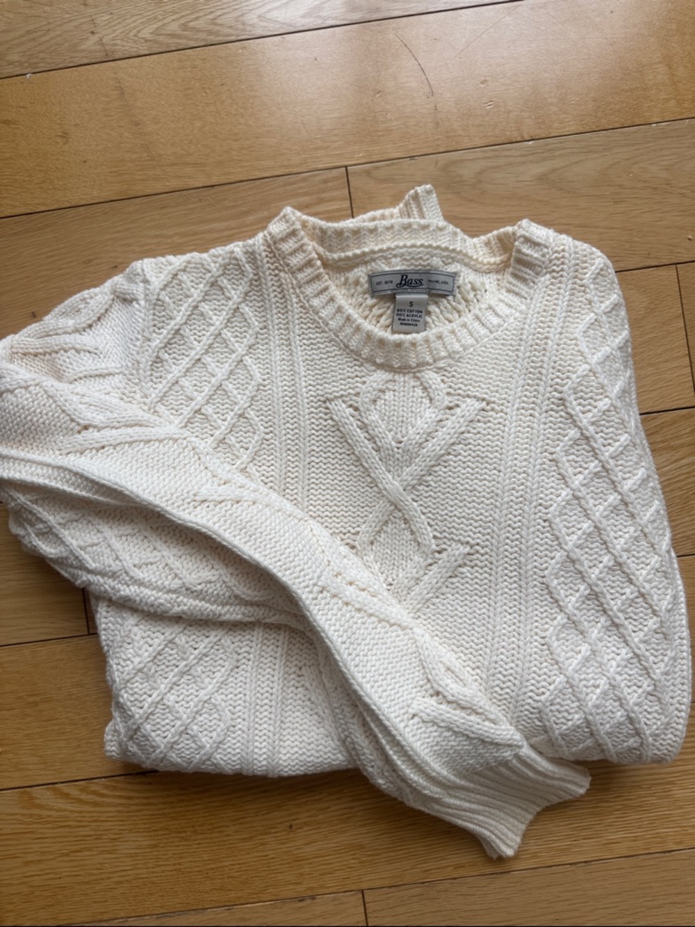 Bass Cream Cable Knit Crew Neck Sweater